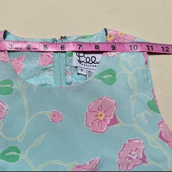 Classic Lilly Pulitzer Silk Maxi Dress Blue with Pink Morning Glories Size 6 - Picture 8 of 16